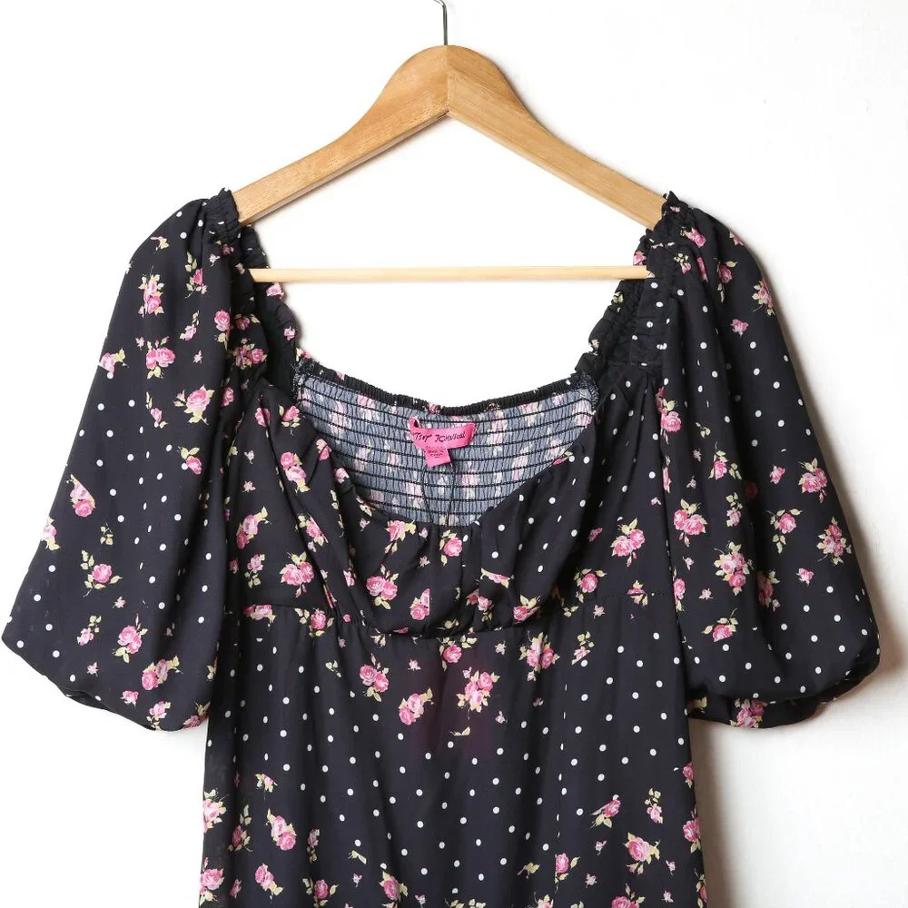 BETSEY JOHNSON Rosy Dots Floral Dress Flirty Feminine Size Medium NWT